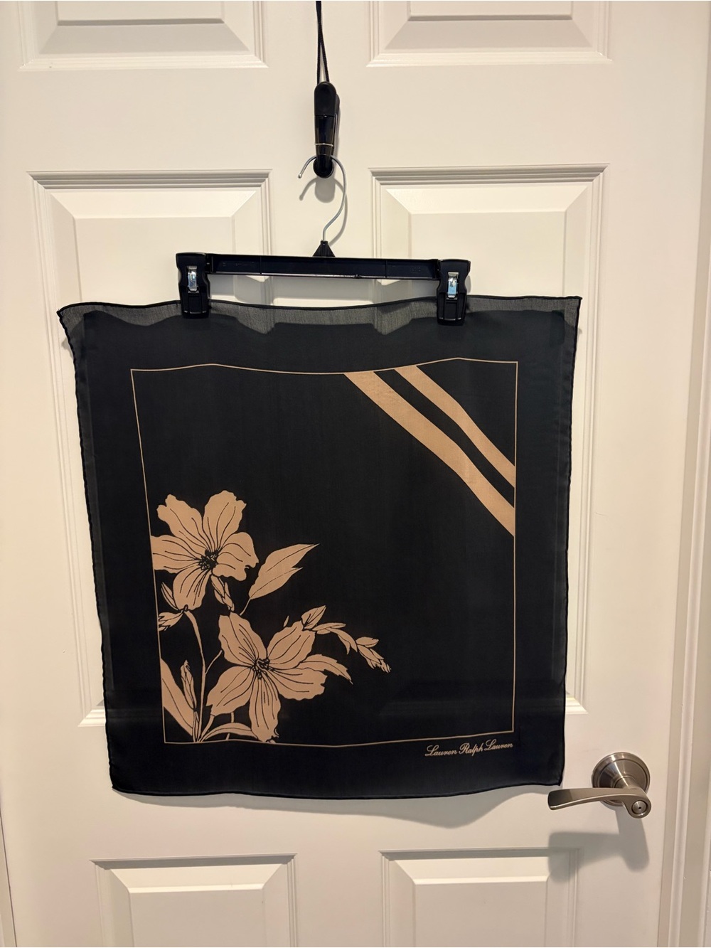 Lauren Ralph Lauren Black and Tan Floral Silk Scarf